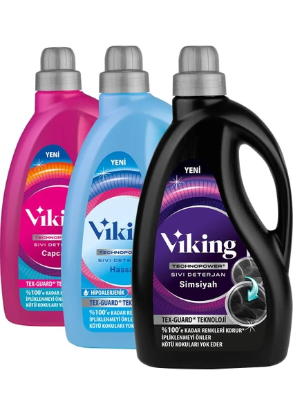Viking Technopower Sıvı Çamaşır Deterjanı Capcanlı, Hassas ve Siyahlar 2.7 Lt x 3 Adet